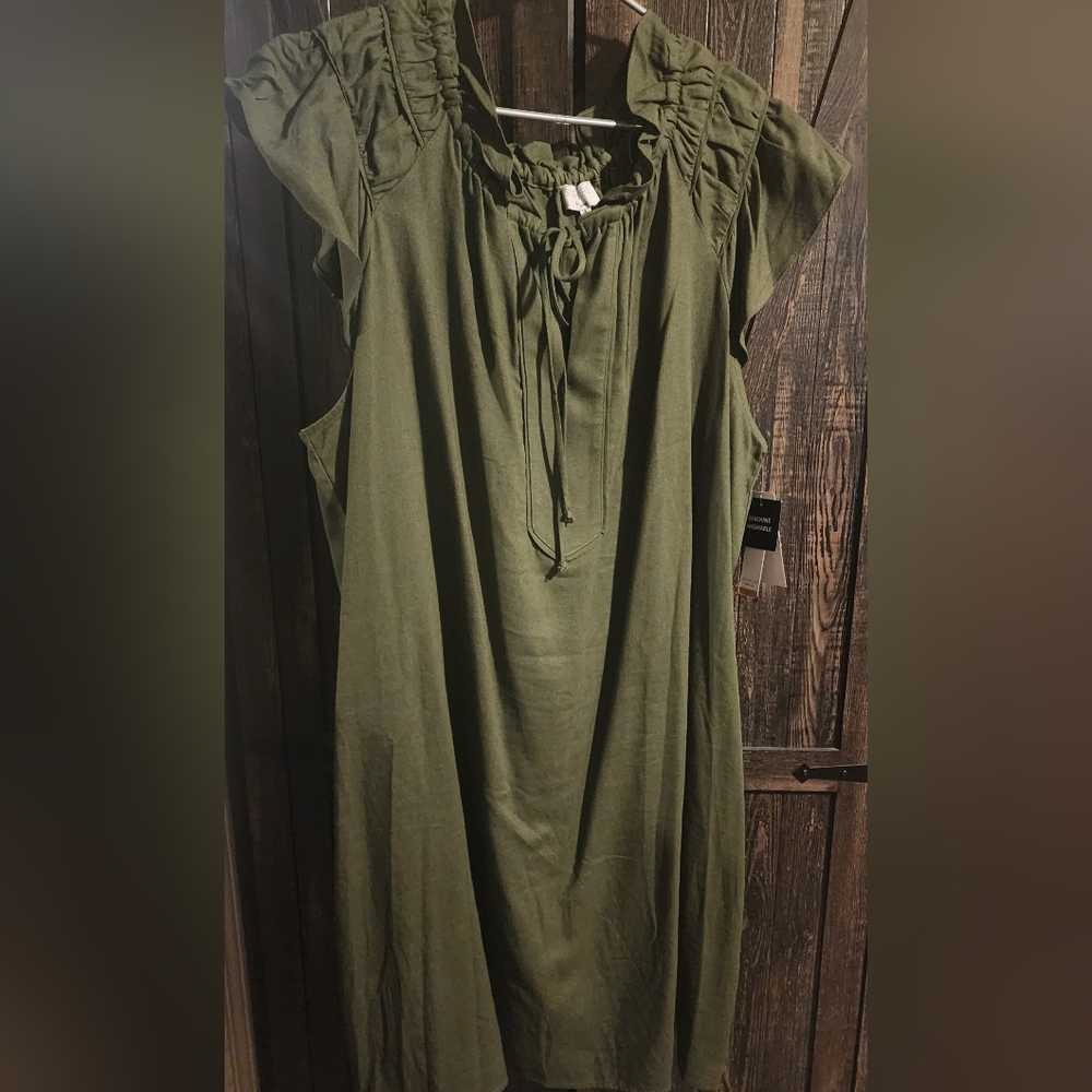Signature by Robbie Bee Olive Green Dress with Tie Front